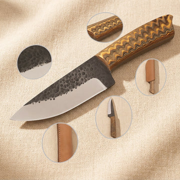 D2 Steel Skinner Knife with Textured 4.5-inch Blade, Pakkawood Handle and Leather Sheath | Fixed-Blade Knife | Toolsmith Ltd UK