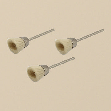 Bristle cup brushes, three stiff cream bristle cups on 3/32 inch shanks