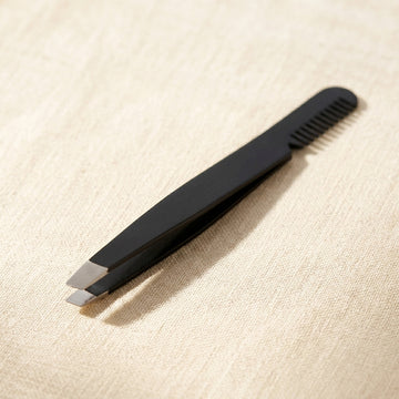 3.75 Inch Stainless Steel Eyebrow Tweezers with Comb, Slanted Tips, Black, Professional Grooming Tool | Beauty & Nail Tools | Toolsmith Ltd UK