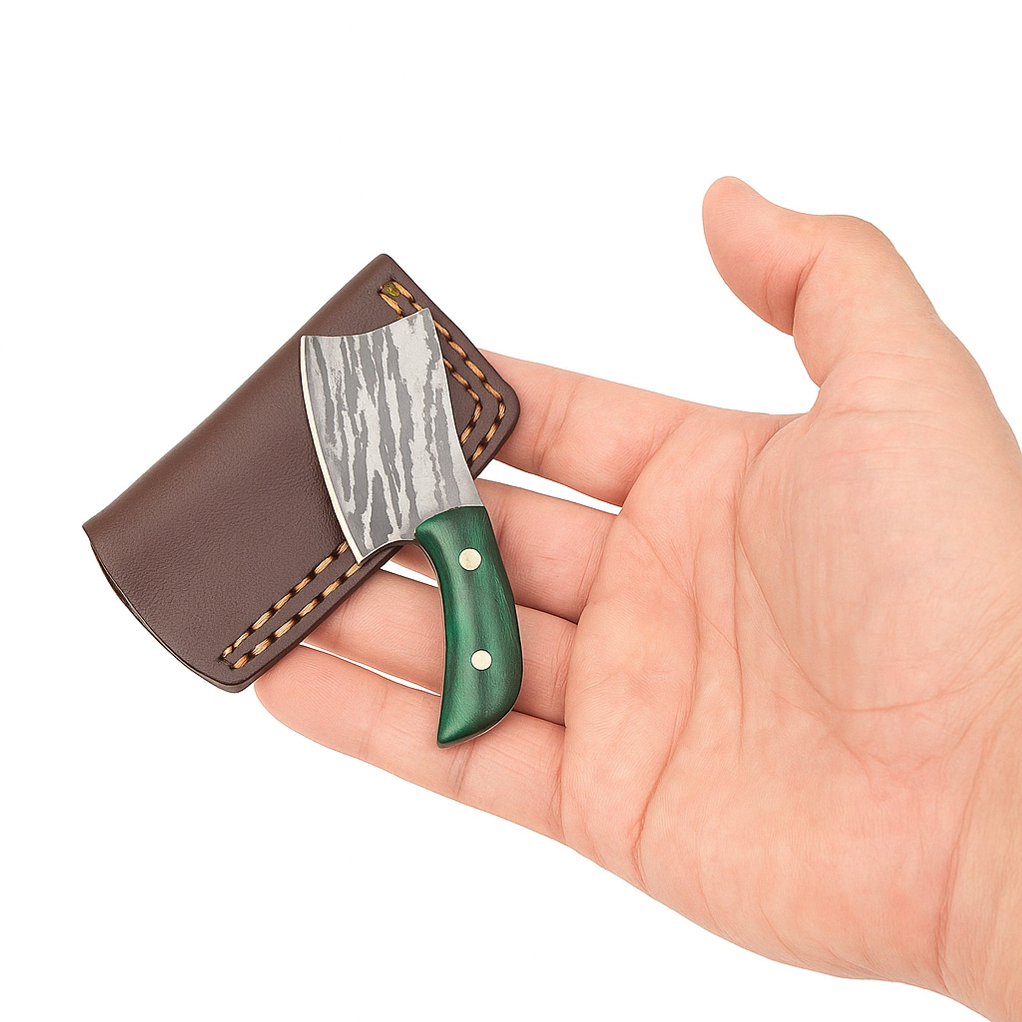 Miniature Skinner Knife, 51mm Damascus Steel Blade with Pakkawood Handle and Leather Sheath | Knife | Toolsmith Ltd UK