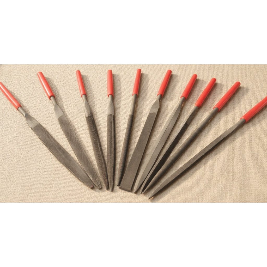 10-Piece Bearing Steel Needle File Set, 140mm, with Soft-Grip Handles in Pouch | Needle File Set | Toolsmith Ltd UK