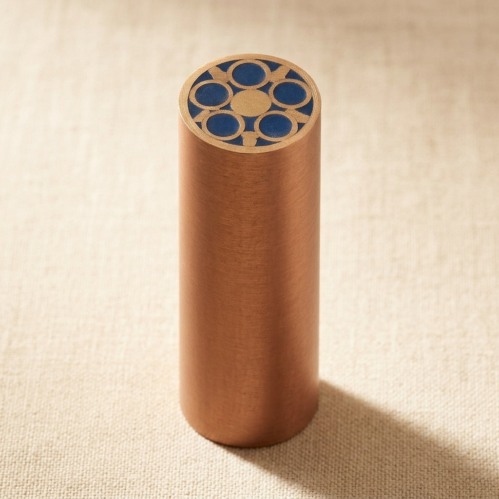 Mosaic Pin, 2 Inch (50mm), 8mm Diameter with Brass and Copper Geometric Pattern | Knife Making Supplies | Toolsmith Ltd UK