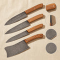 Four-Piece Damascus Chef Knife Set with Rosewood Handles and Leather Sheaths | Chef Knife Set | Toolsmith Ltd UK