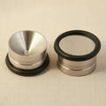 Autoclavable stainless steel mixing well, top-down view showing the polished interior.