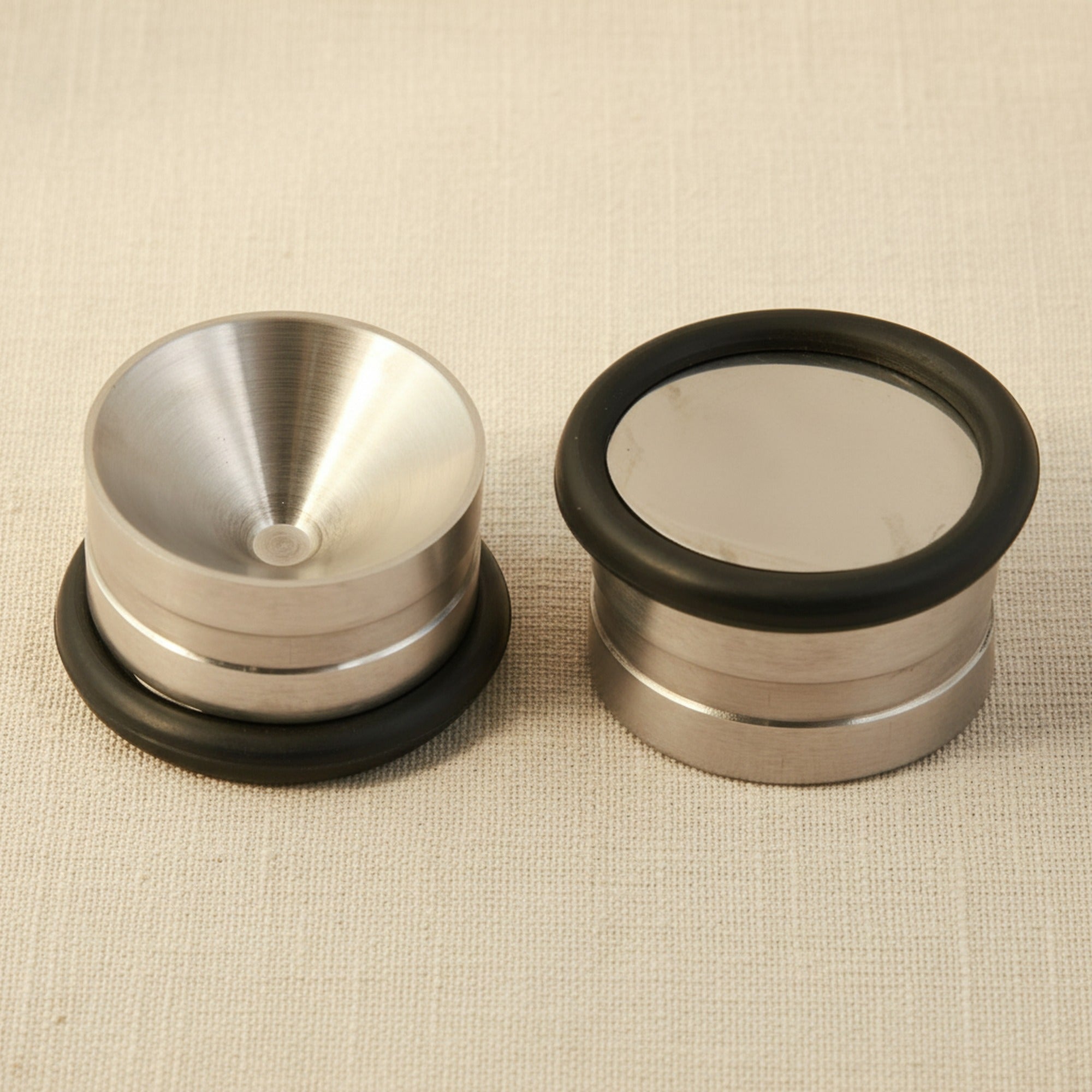 Autoclavable stainless steel mixing well, top-down view showing the polished interior.