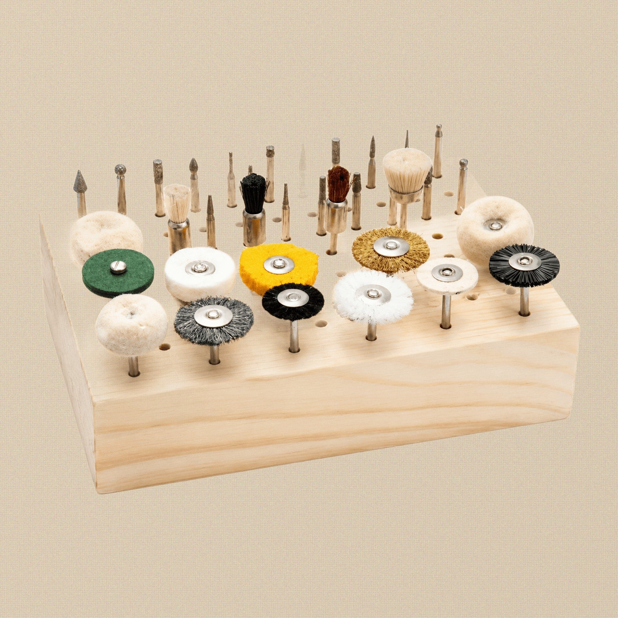 Hardwood dental bur block with 88 holes, shown empty on a white background.