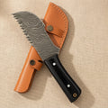 Damascus Steel Tracker Knife with 145 mm Blade, Buffalo Horn Handle and Leather Sheath | Tracker Knife | Toolsmith Ltd UK