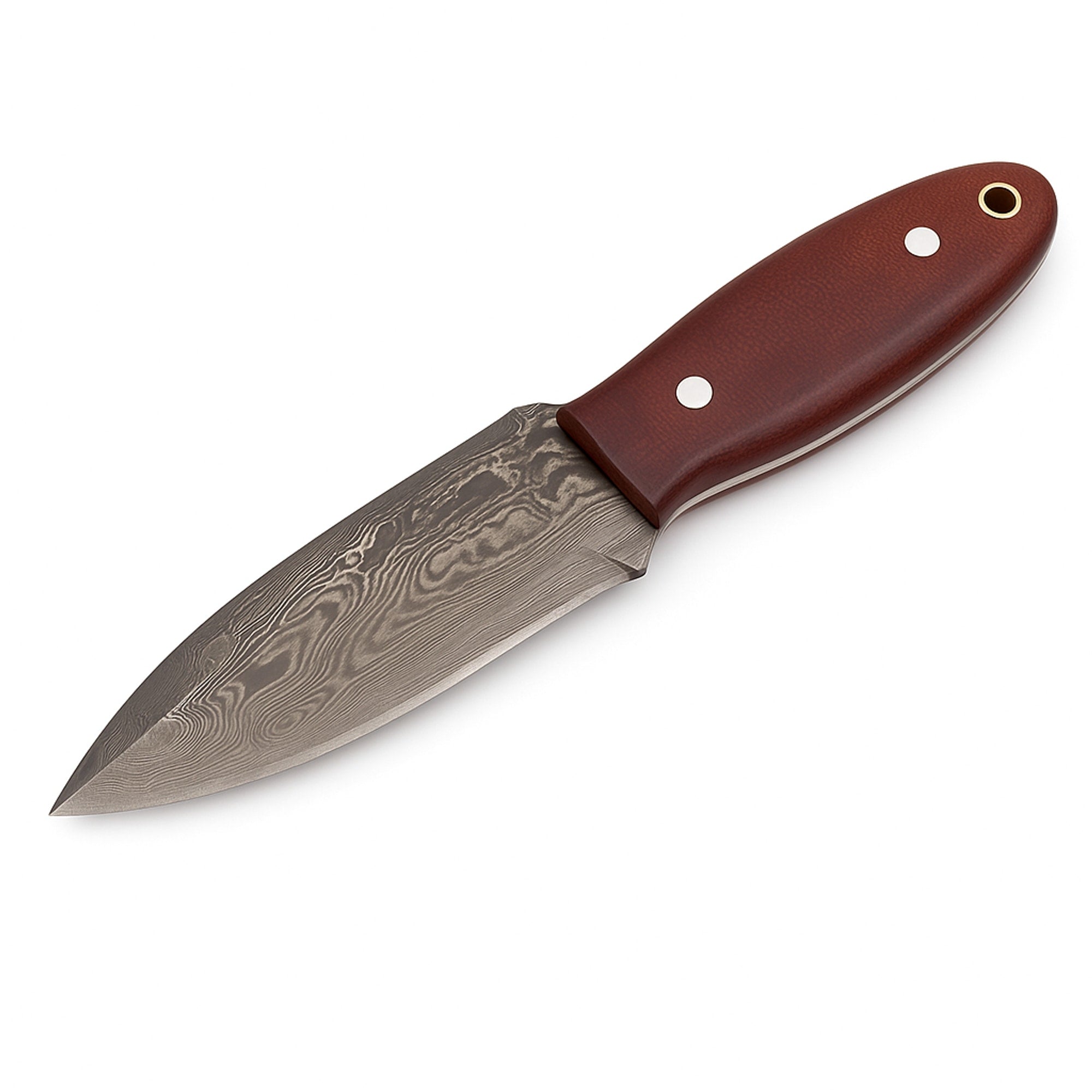 Fixed Blade Dagger with 114mm Damascus Steel Blade and Red Micarta Handle | Fixed Blade Knife | Toolsmith Ltd UK