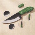 Forged D2 Steel Skinner Knife, 114mm Textured Blade, with Green Pakkawood Handle and Sheath | Knife | Toolsmith Ltd UK
