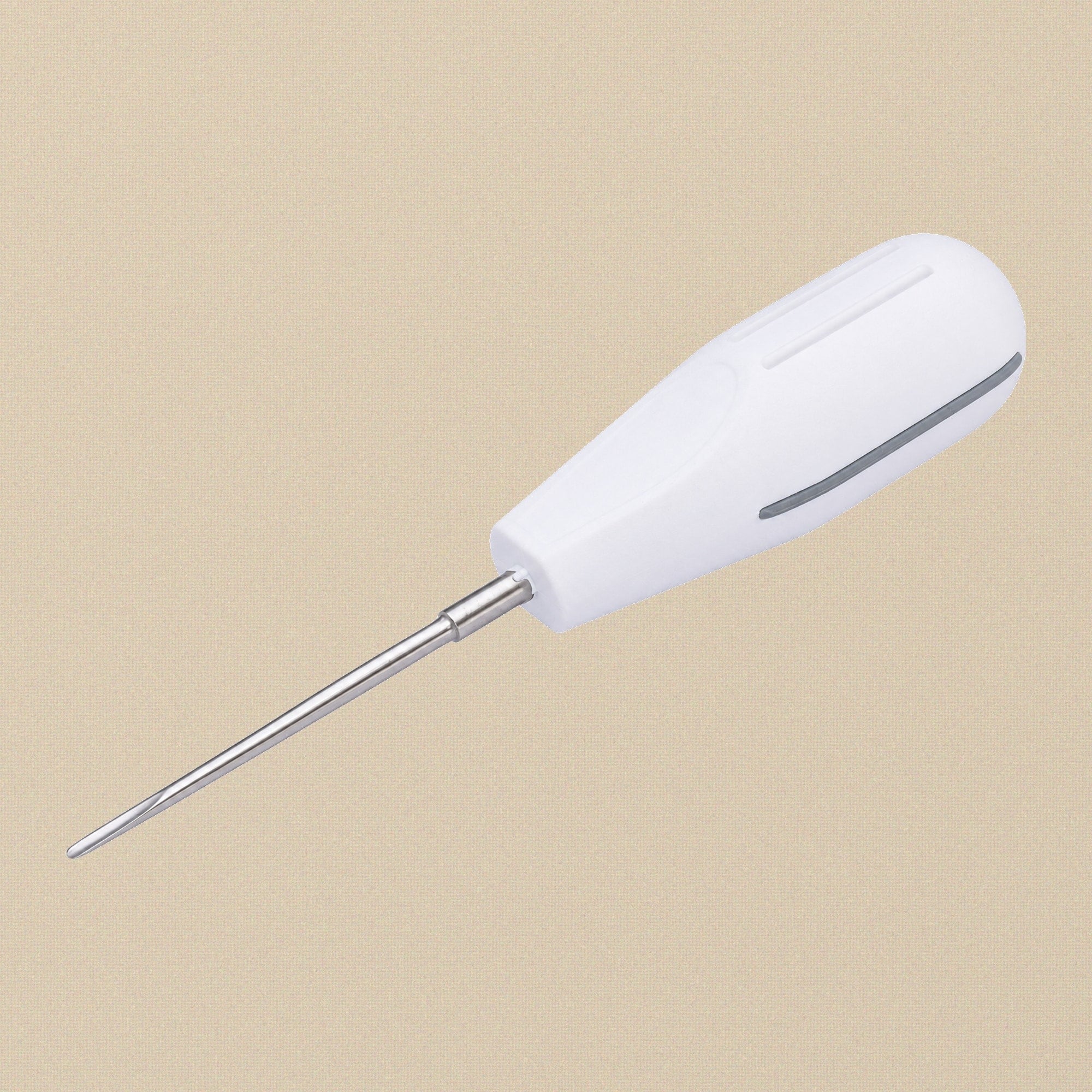 Straight 3mm dental luxation elevator with grey handle, shown on a white background.