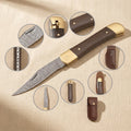 Damascus Steel Folding Knife with 4.1-inch Blade, Micarta Handle and Leather Sheath | Utility Knife | Toolsmith Ltd UK