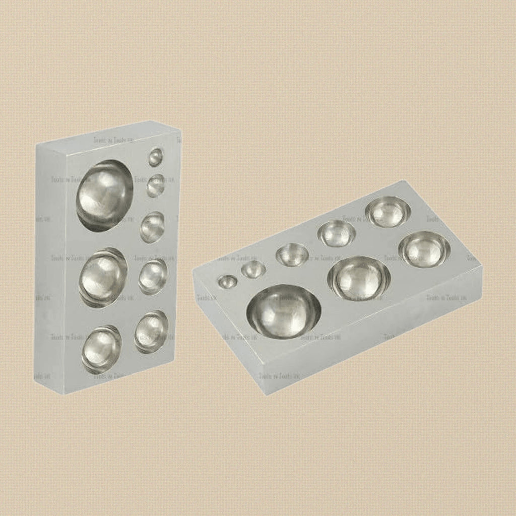 1 x Mini Flat Steel Dapping Block/ Plate with 8 Full Half Spheres for Jewellery Crafts, 3-1/2” L x 2” W x 1” H | Jewellery Making Tools | Toolsmith Ltd UK