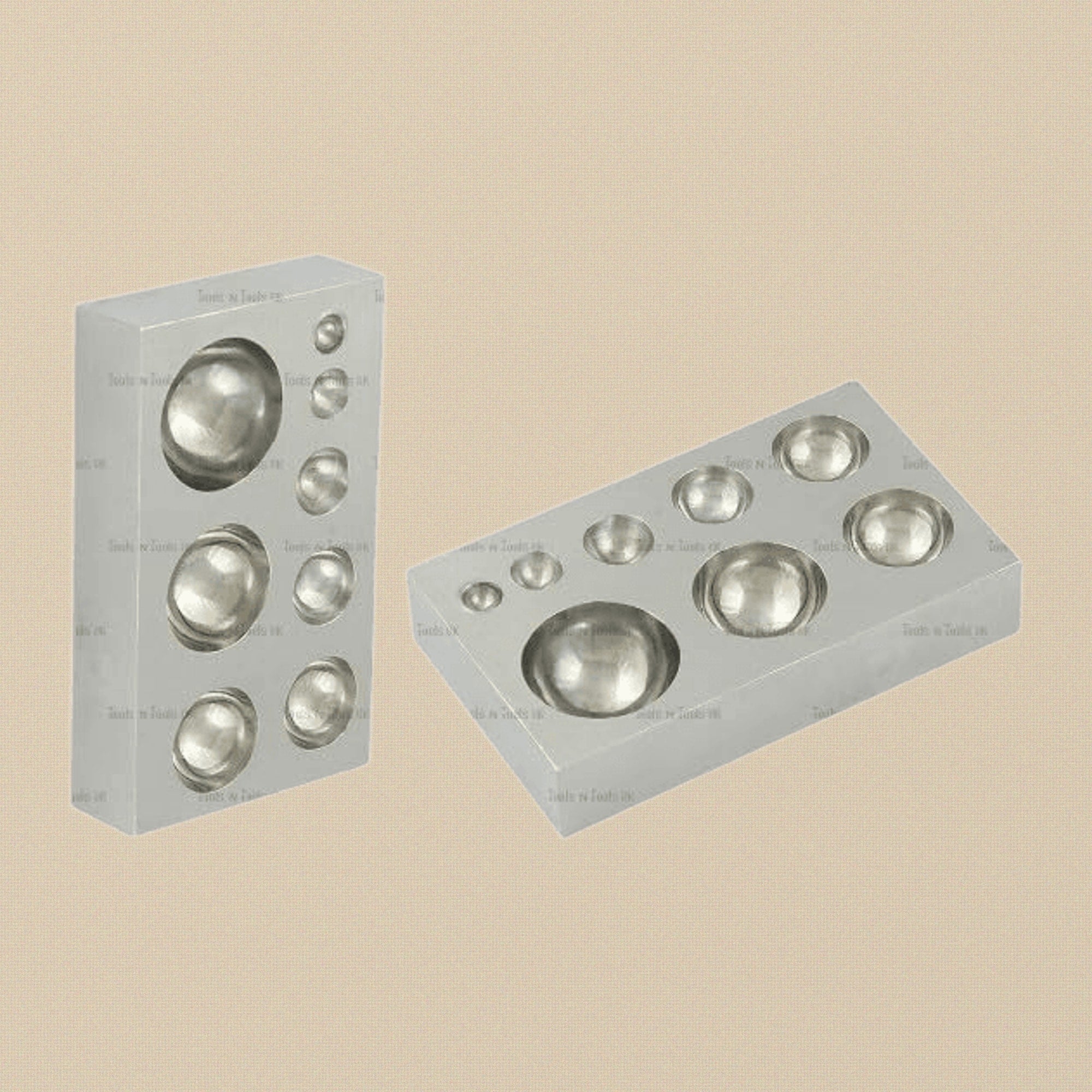 1 x Mini Flat Steel Dapping Block/ Plate with 8 Full Half Spheres for Jewellery Crafts, 3-1/2” L x 2” W x 1” H | Jewellery Making Tools | Toolsmith Ltd UK