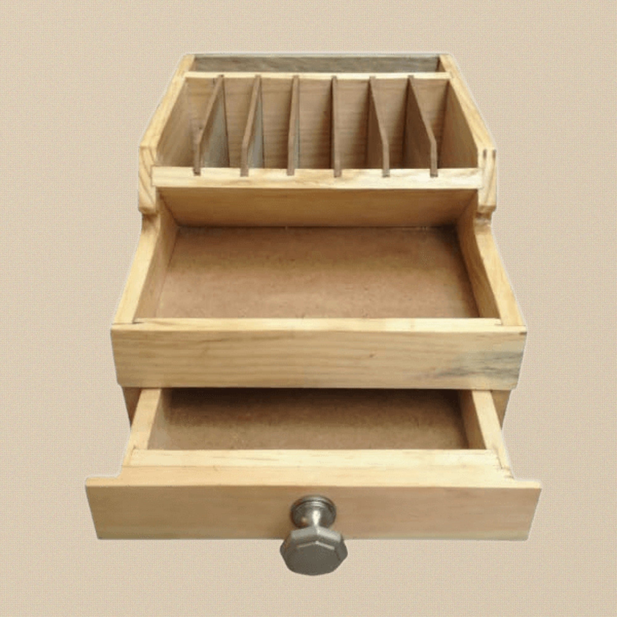 Wooden Pliers and Tools Rack with Storage Drawers, Bench Tool Organiser with 7 Compartments, Natural Wood, 16.5cm Wide x 19cm Deep x 9.5cm High | Jewellery Making Tools | Toolsmith Ltd UK