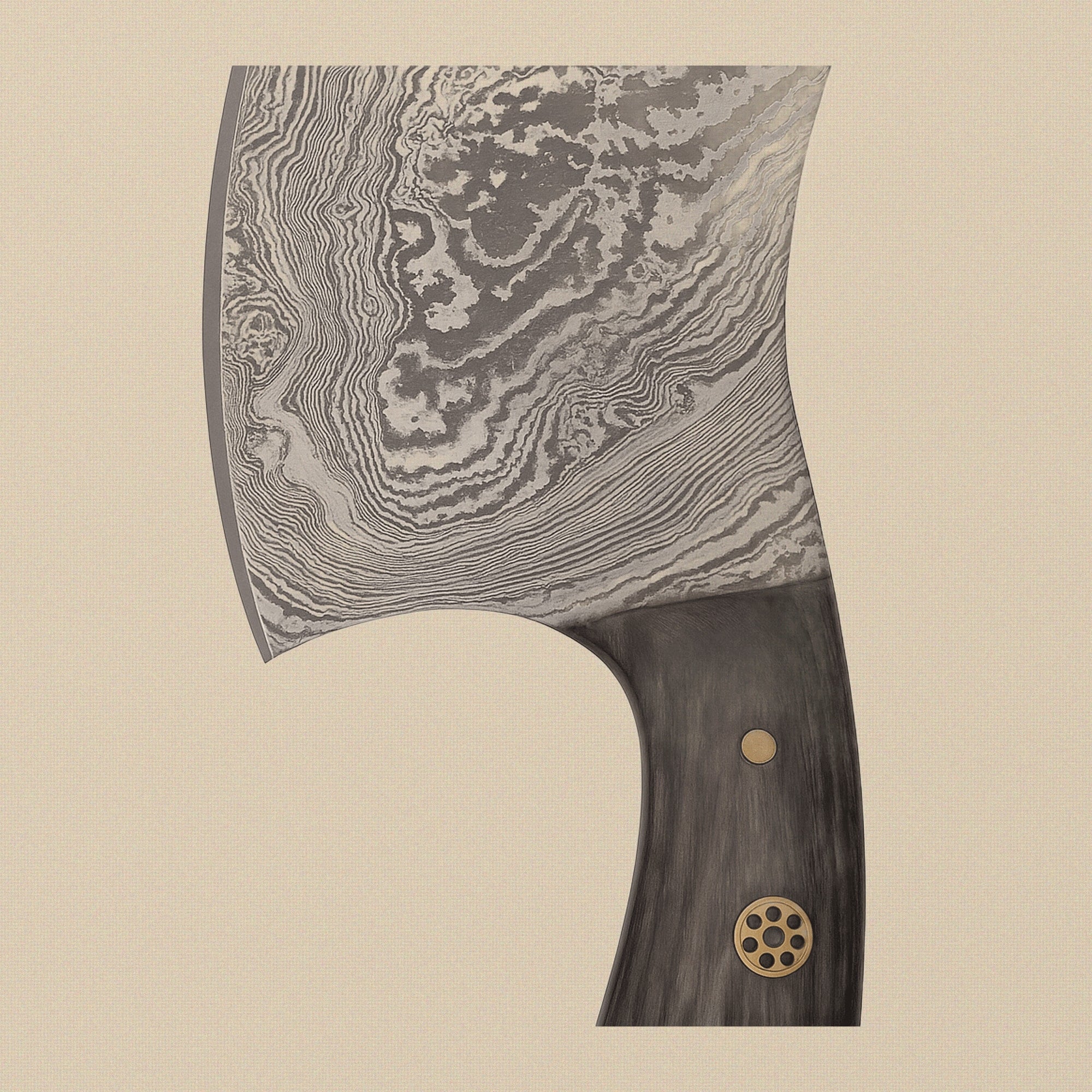 Mini Damascus Steel Axe, 7-inch, with Wood and Brass Handle and Leather Sheath | Axe | Toolsmith Ltd UK
