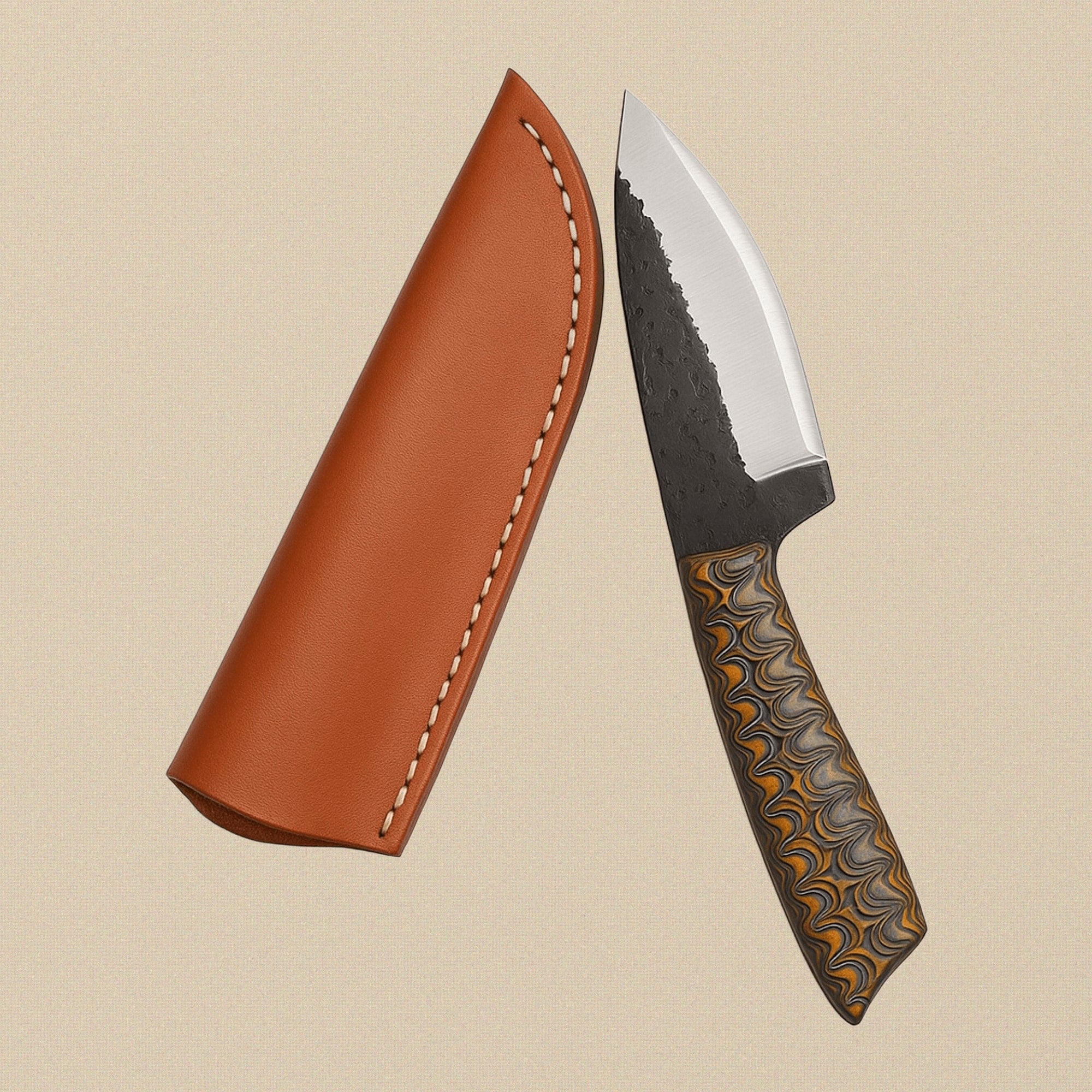 D2 Steel Skinner Knife with Textured 4.5-inch Blade, Pakkawood Handle and Leather Sheath | Fixed-Blade Knife | Toolsmith Ltd UK