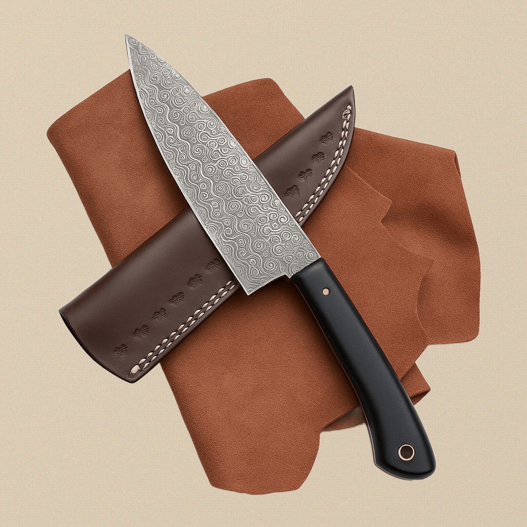 Damascus Steel 6-Piece Chef Knife Set with Black Micarta Handles & Leather Sheaths | Knife Set | Toolsmith Ltd UK