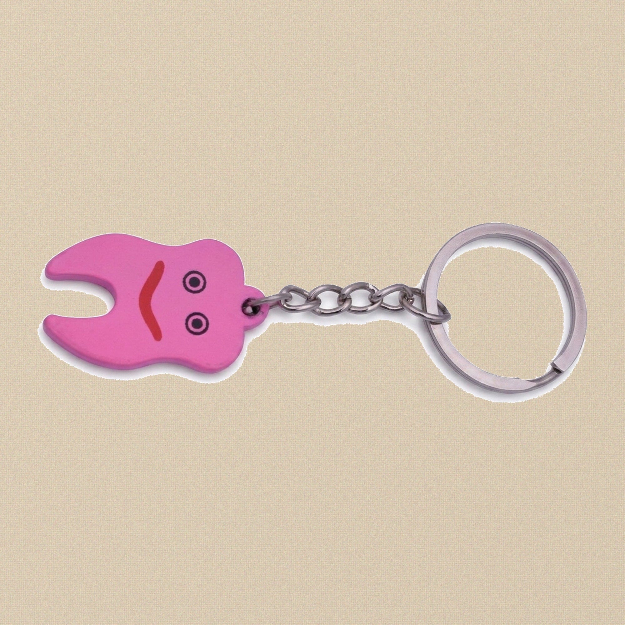 Miniature Dental & Medical Instrument Keyrings in 18 Assorted Styles — Mini Pink Smiley Tooth