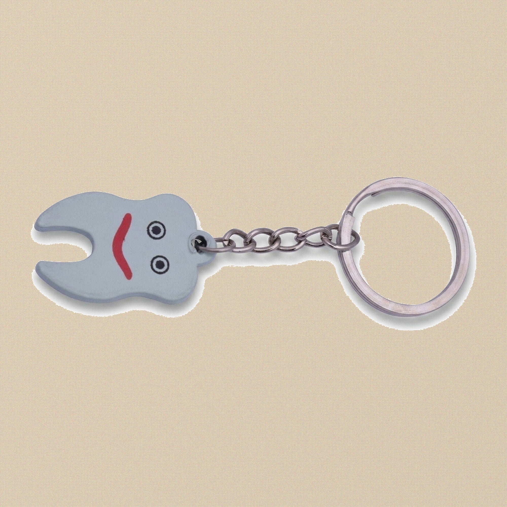 Miniature Dental & Medical Instrument Keyrings in 18 Assorted Styles — Mini Gray Smiley Tooth