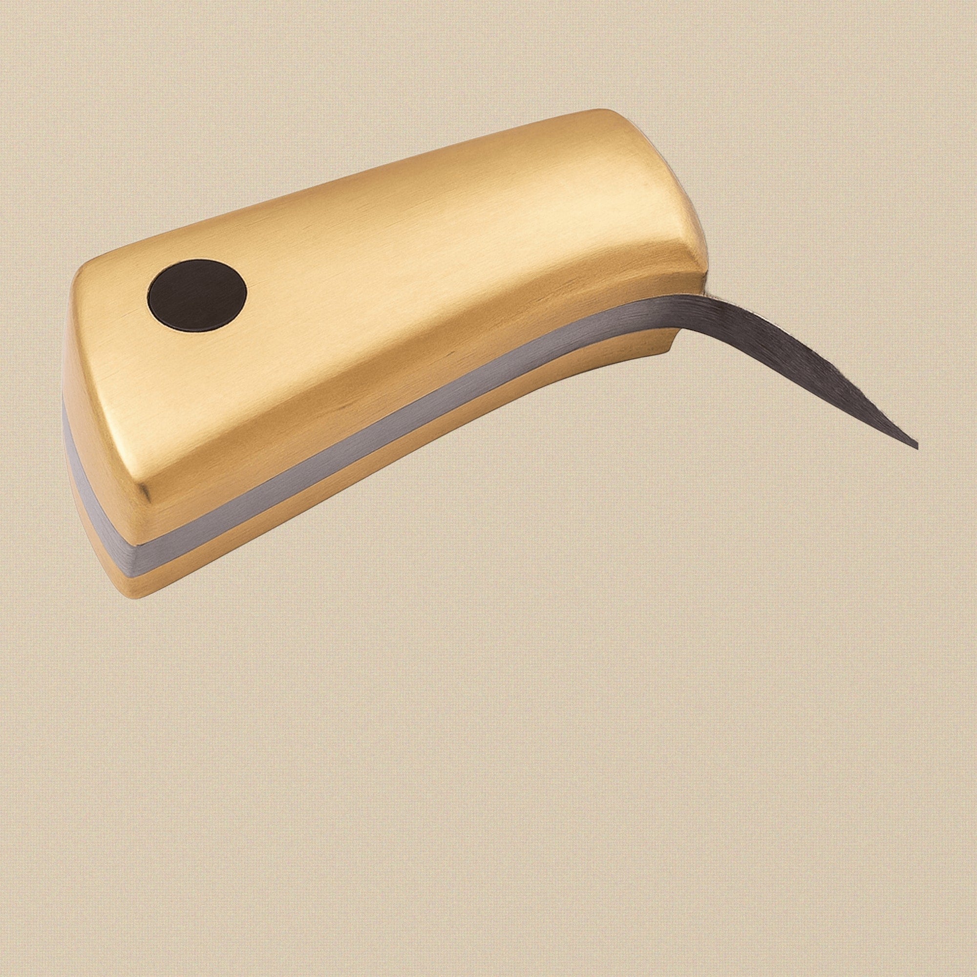 Miniature Damascus Skinner Knife, 66mm Brass-Handled, with Leather Sheath | Miniature Knife | Toolsmith Ltd UK