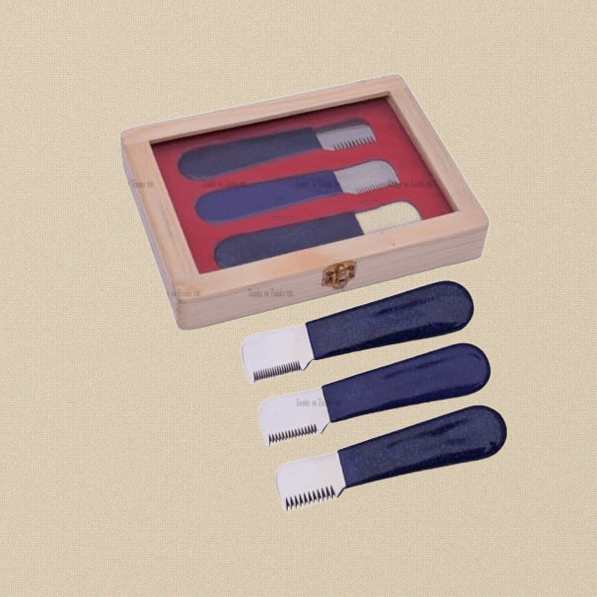 3-Piece Pet Stripping Knife Set, Stainless Steel Carding Comb/ Brush Kit with PVC Handles for Dog Cat Terrier Grooming, Right Handed Fine, Medium & Coarse Sizes | Pet Grooming Tools | Toolsmith Ltd UK