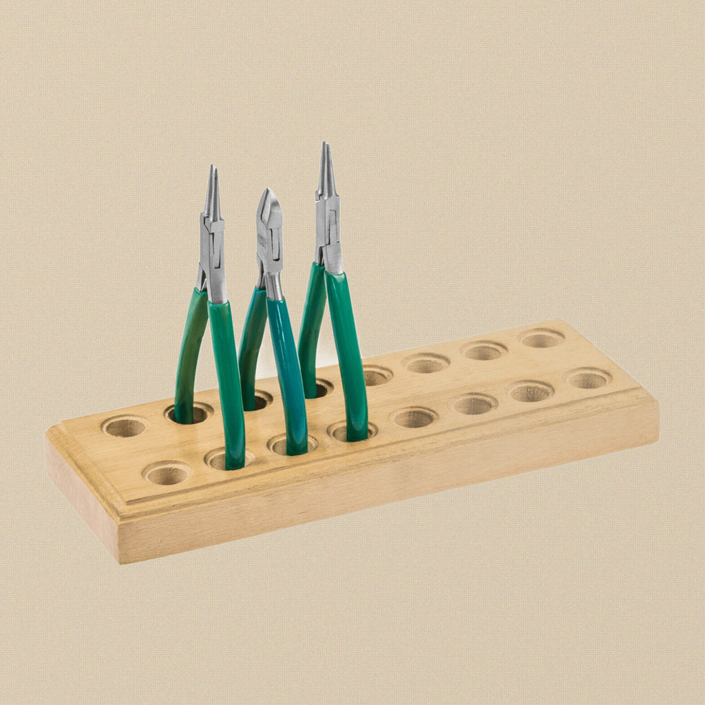 Wooden 8 Pliers Organiser Stand, 16-Hole Tool Holder Rack for Jewellers Bench | Jewellery Making Tools | Toolsmith Ltd UK
