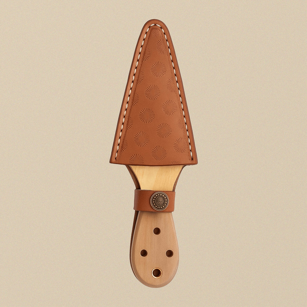 Damascus Steel Dagger, 216mm, with Bone-and-Brass Handle and Leather Sheath | Dagger | Toolsmith Ltd UK