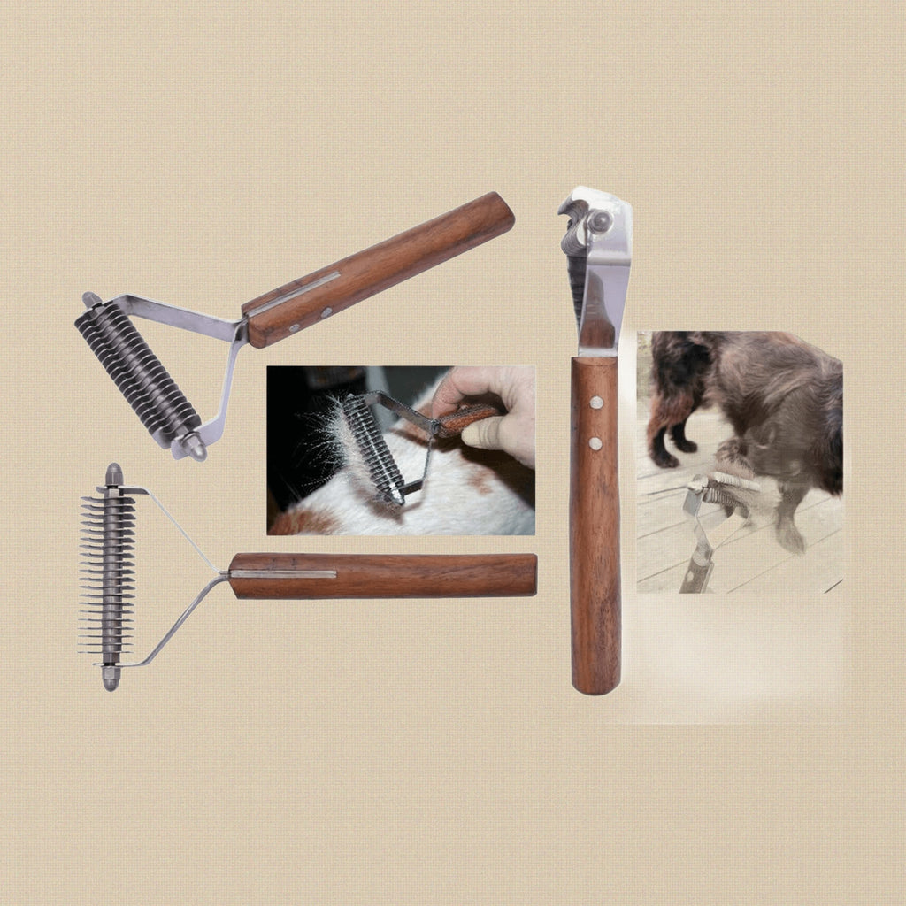 20 Blade Pet Grooming Dematting Tool, Dogs and Cats Hair Stripper/ Brush with Wooden Handle, Metal Spring Design for Pets Fur Removal Comb | Pet Grooming Tools | Toolsmith Ltd UK