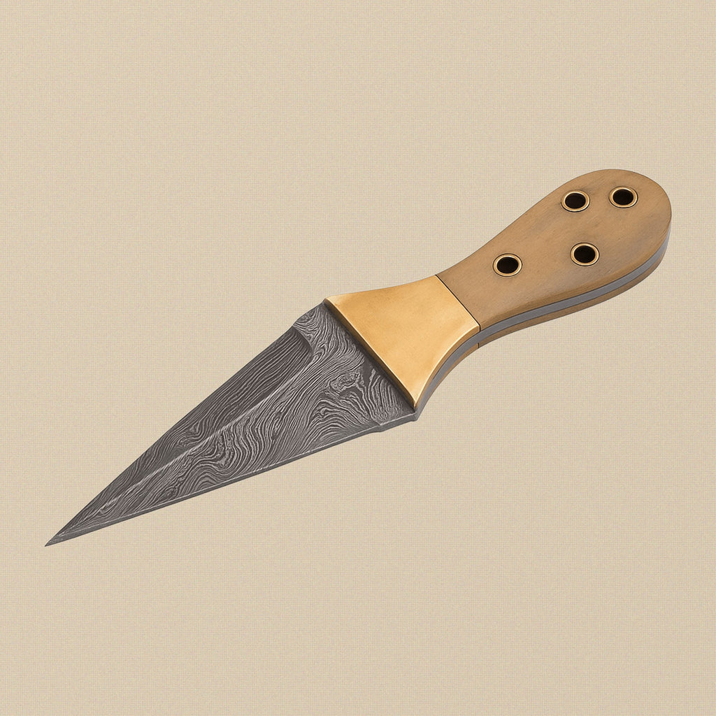 Damascus Steel Dagger, 216mm, with Bone-and-Brass Handle and Leather Sheath | Dagger | Toolsmith Ltd UK