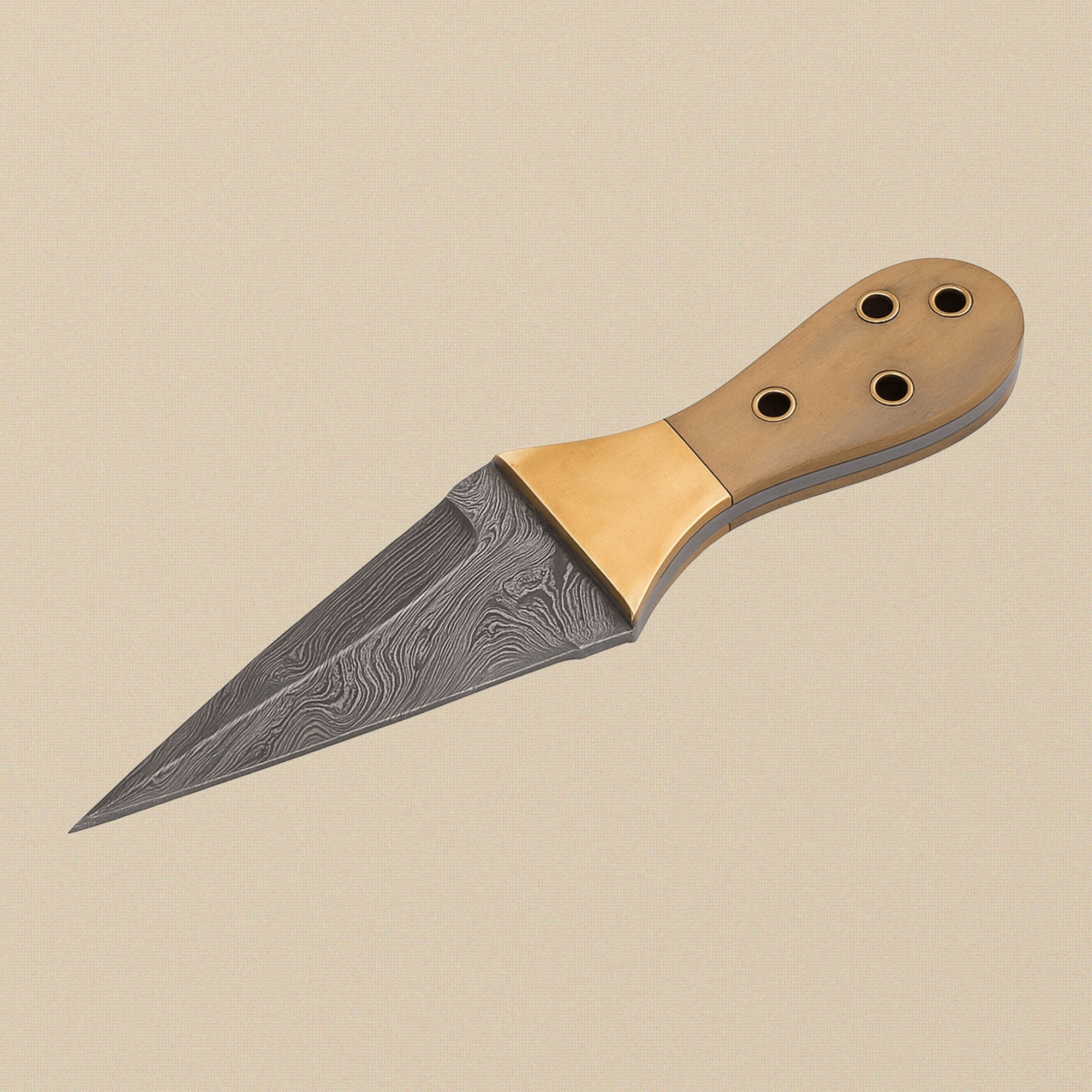 Damascus Steel Dagger, 216mm, with Bone-and-Brass Handle and Leather Sheath | Dagger | Toolsmith Ltd UK