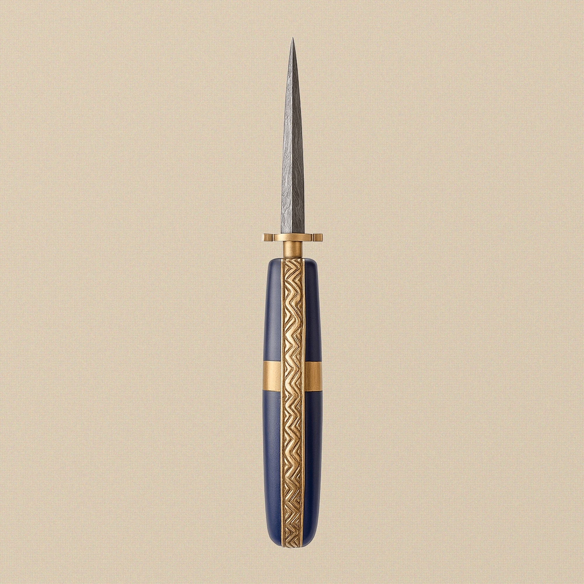 Damascus Steel Folding Knife with Blue Camel Bone Handle & Sheath, 7.5" (190mm) | Folding Knife | Toolsmith Ltd UK