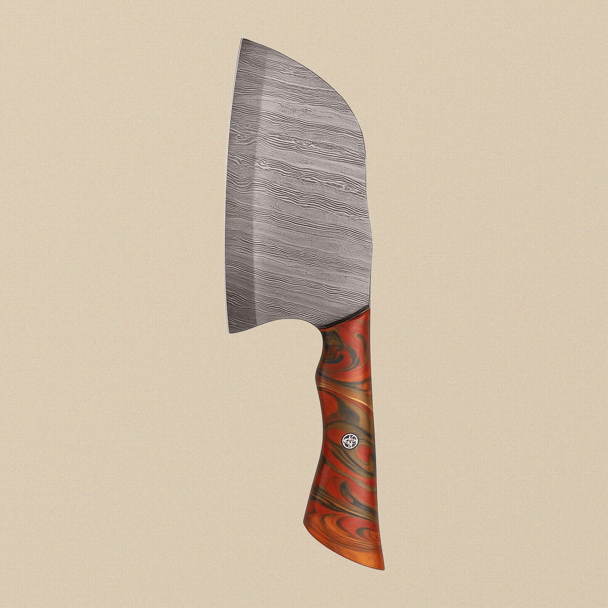 Damascus Steel Cleaver with 165mm Blade, Horn Handle and Leather Sheath | Cleaver | Toolsmith Ltd UK