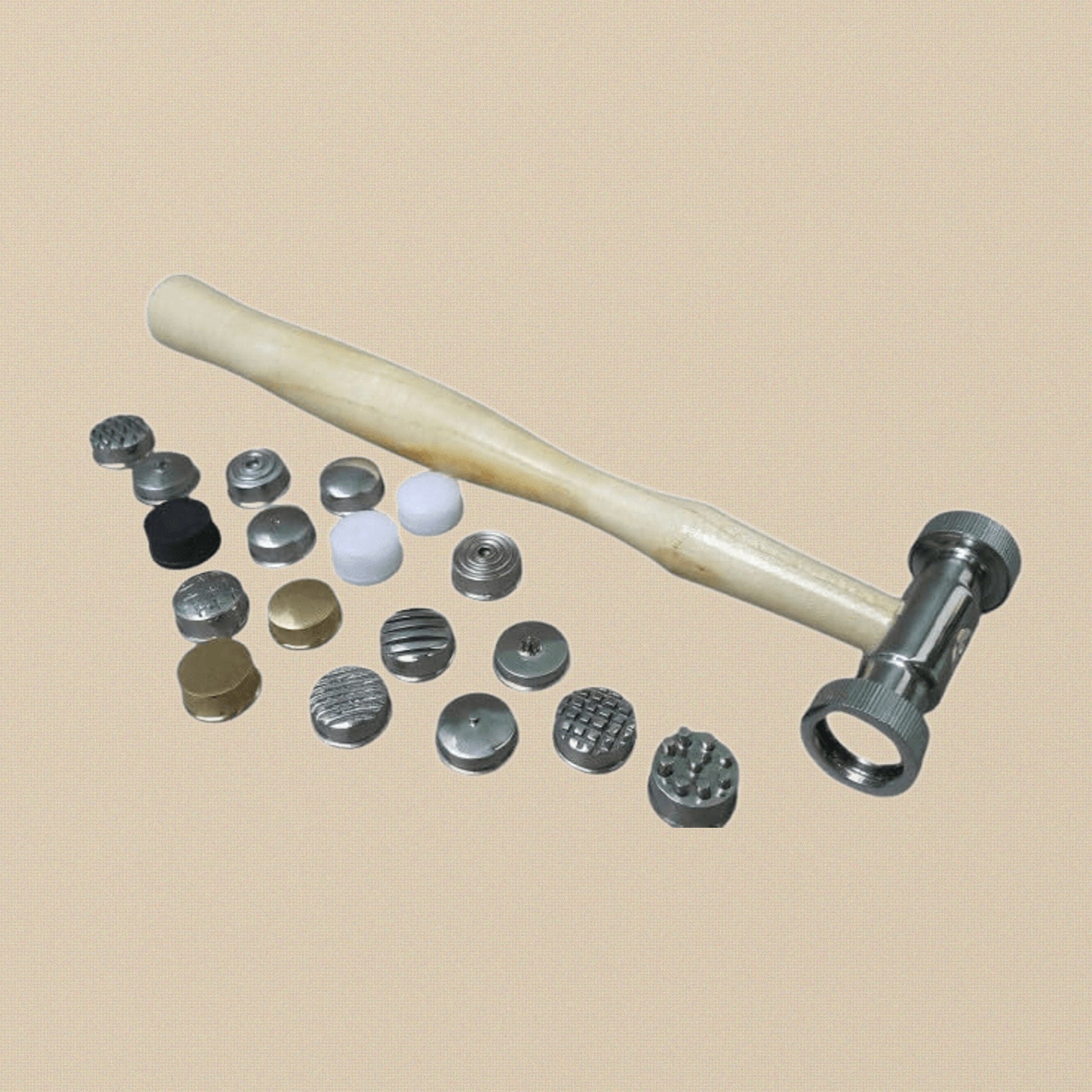Metal Texturing Hammer Set with 18 Interchangeable Face Patterns, Wooden Handle, Repousse Jewellery Making Tool | Jewellery Making Tools | Toolsmith Ltd UK
