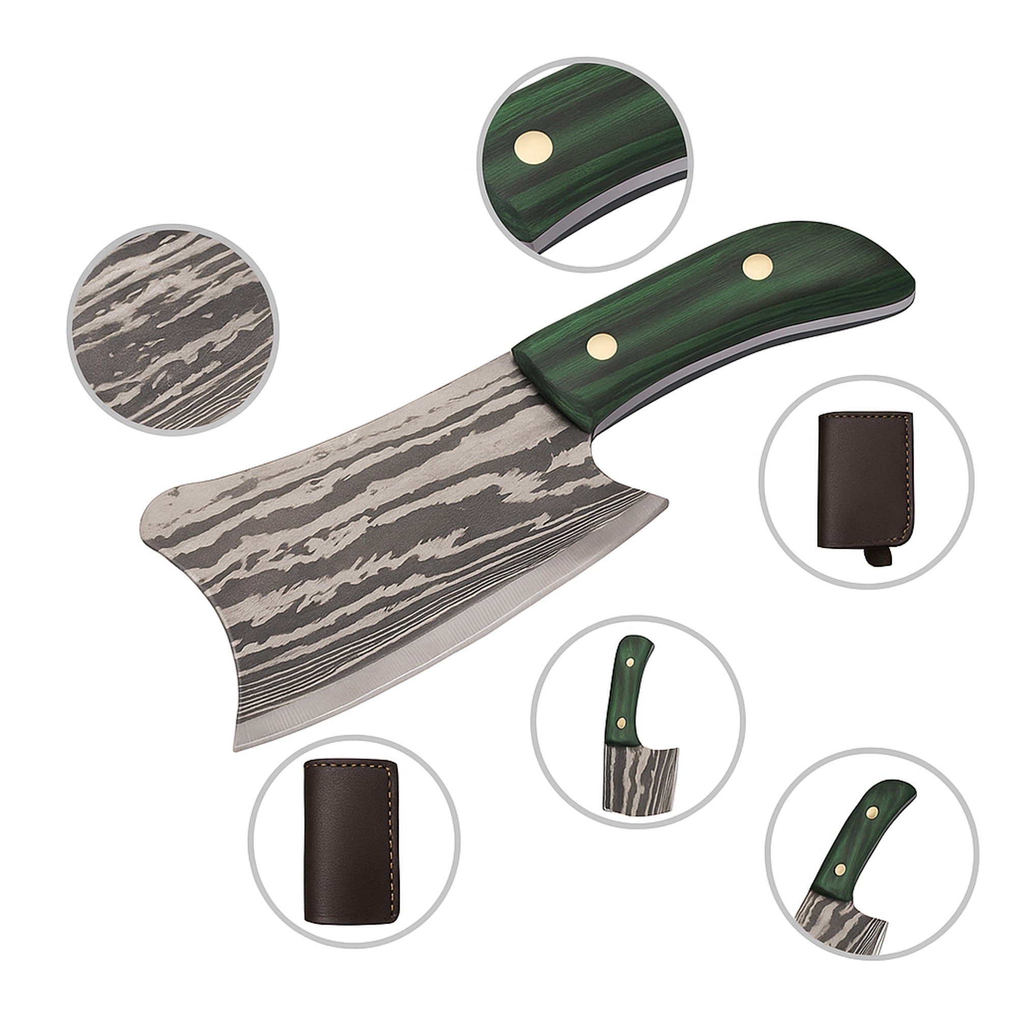 Miniature Skinner Knife, 51mm Damascus Steel Blade with Pakkawood Handle and Leather Sheath | Knife | Toolsmith Ltd UK