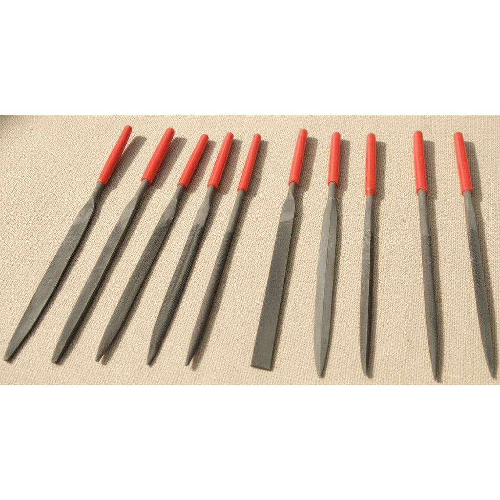 10-Piece Bearing Steel Needle File Set, 140mm, with Soft-Grip Handles in Pouch | Needle File Set | Toolsmith Ltd UK