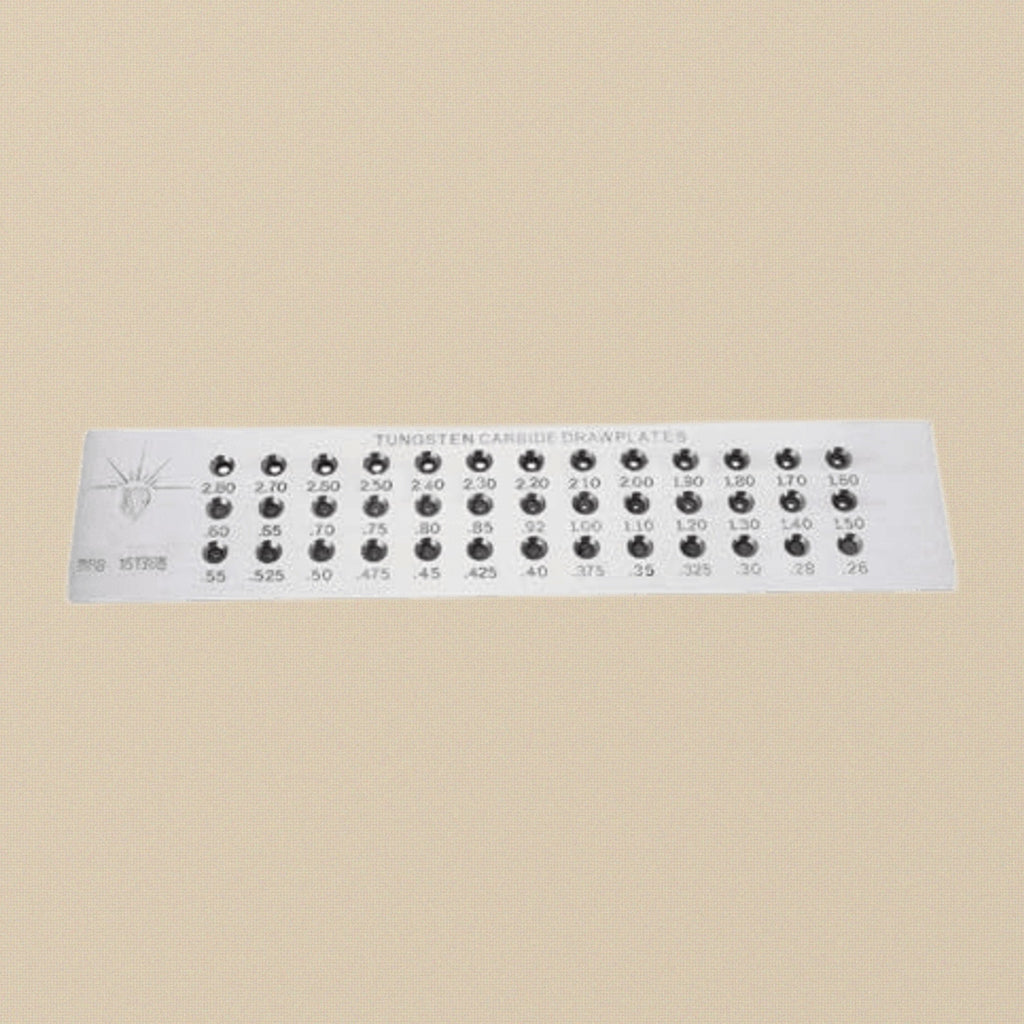 Tungsten Carbide Wire Draw Plate Jewellery Tool, 39 Holes, 0.26-2.80 mm Range, Professional Wires & Metal Working Equipment, 207 x 48 x 5 mm | Jewellery Making Tools | Toolsmith Ltd UK