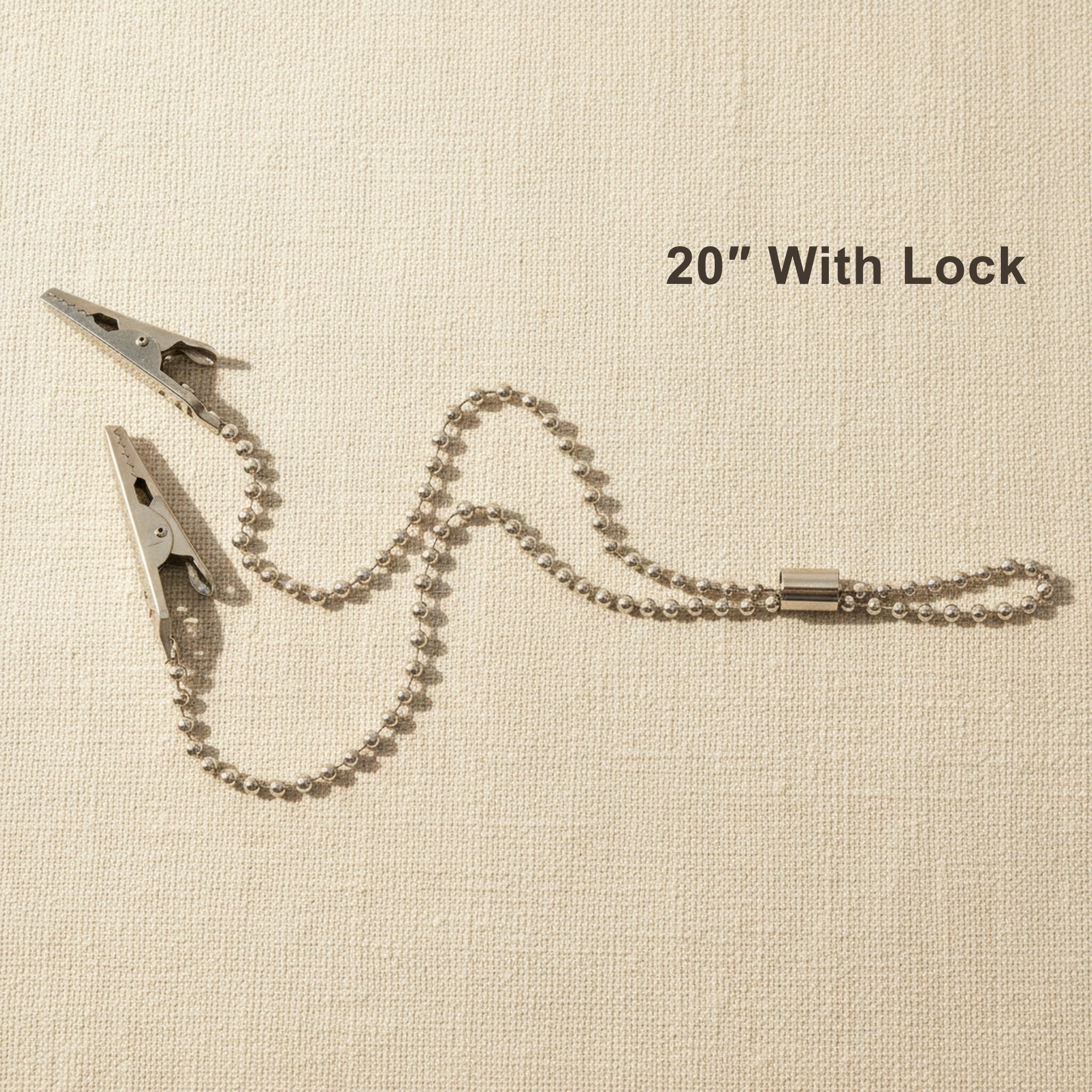 Flexible Crocodile Clip Holder with 50cm / 20" Stainless Steel Ball Chain and Lock