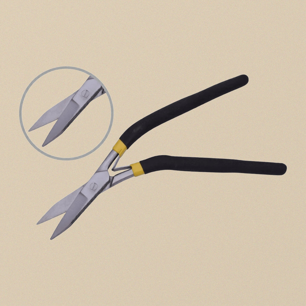 Uniquely Curved Handle Jewellery Shears, 7", Curved Slim Serrated Jaws Scissors, Mat Foam Handles, for Wire Work | Jewellery Making Tools | Toolsmith Ltd UK
