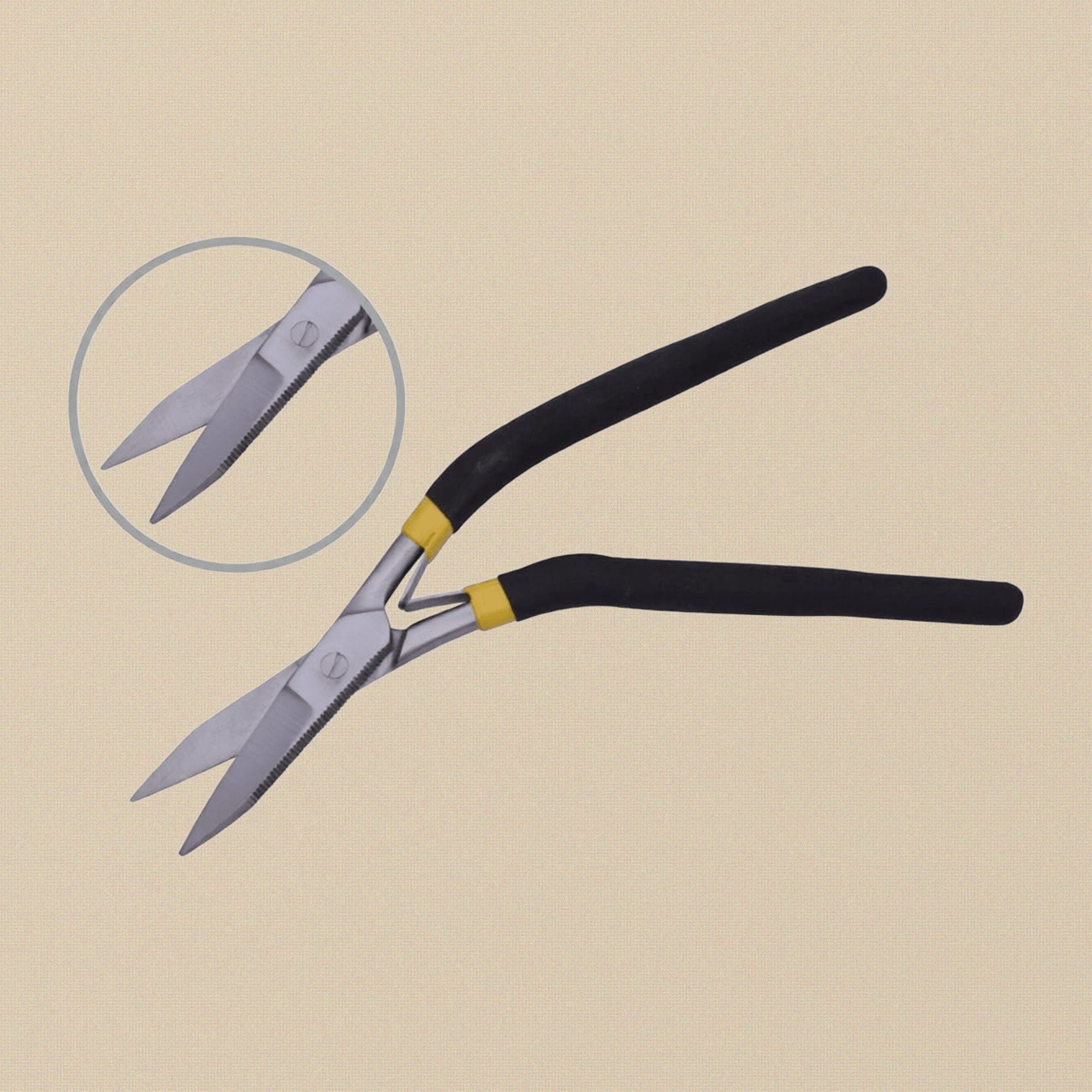 Uniquely Curved Handle Jewellery Shears, 7", Curved Slim Serrated Jaws Scissors, Mat Foam Handles, for Wire Work | Jewellery Making Tools | Toolsmith Ltd UK