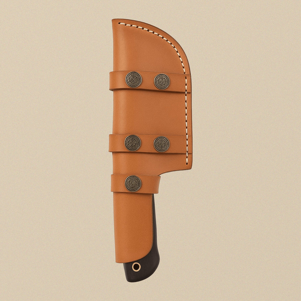Damascus Steel Tracker Knife with 145 mm Blade, Buffalo Horn Handle and Leather Sheath | Tracker Knife | Toolsmith Ltd UK