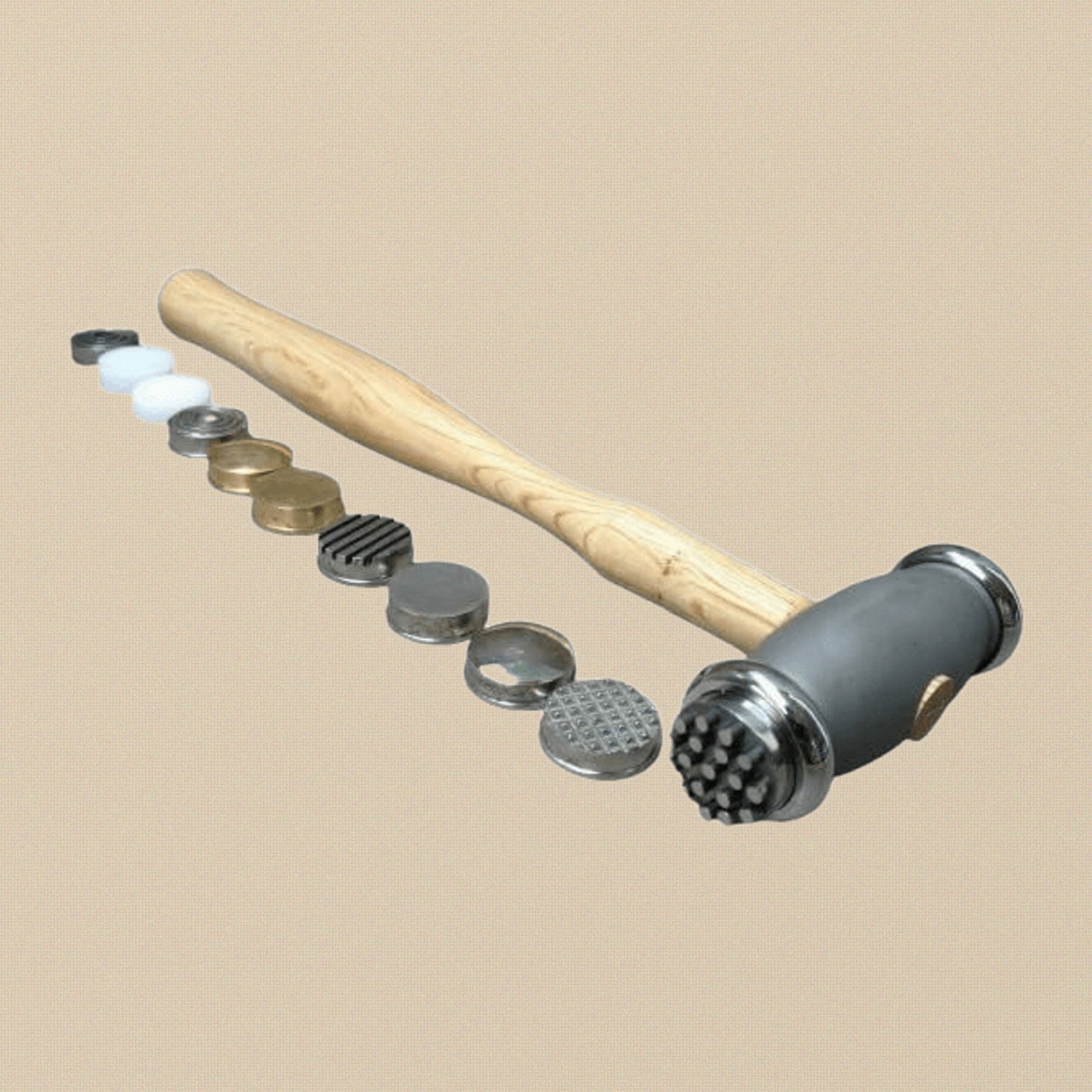 Wooden Handle Metal Texturing Hammer, 12 Interchangeable Pattern Heads, Jewellery Making and Metalsmith Tool | Jewellery Making Tools | Toolsmith Ltd UK