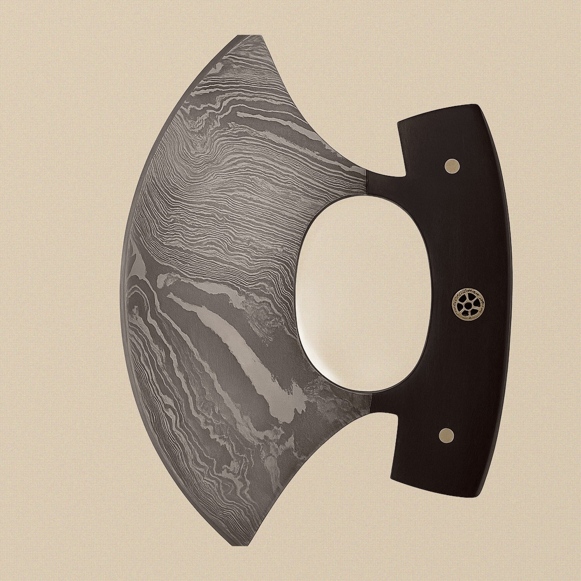 Ulu Knife with 6-inch Damascus Steel Blade, Rosewood Handle and Leather Sheath | Ulu Knife | Toolsmith Ltd UK