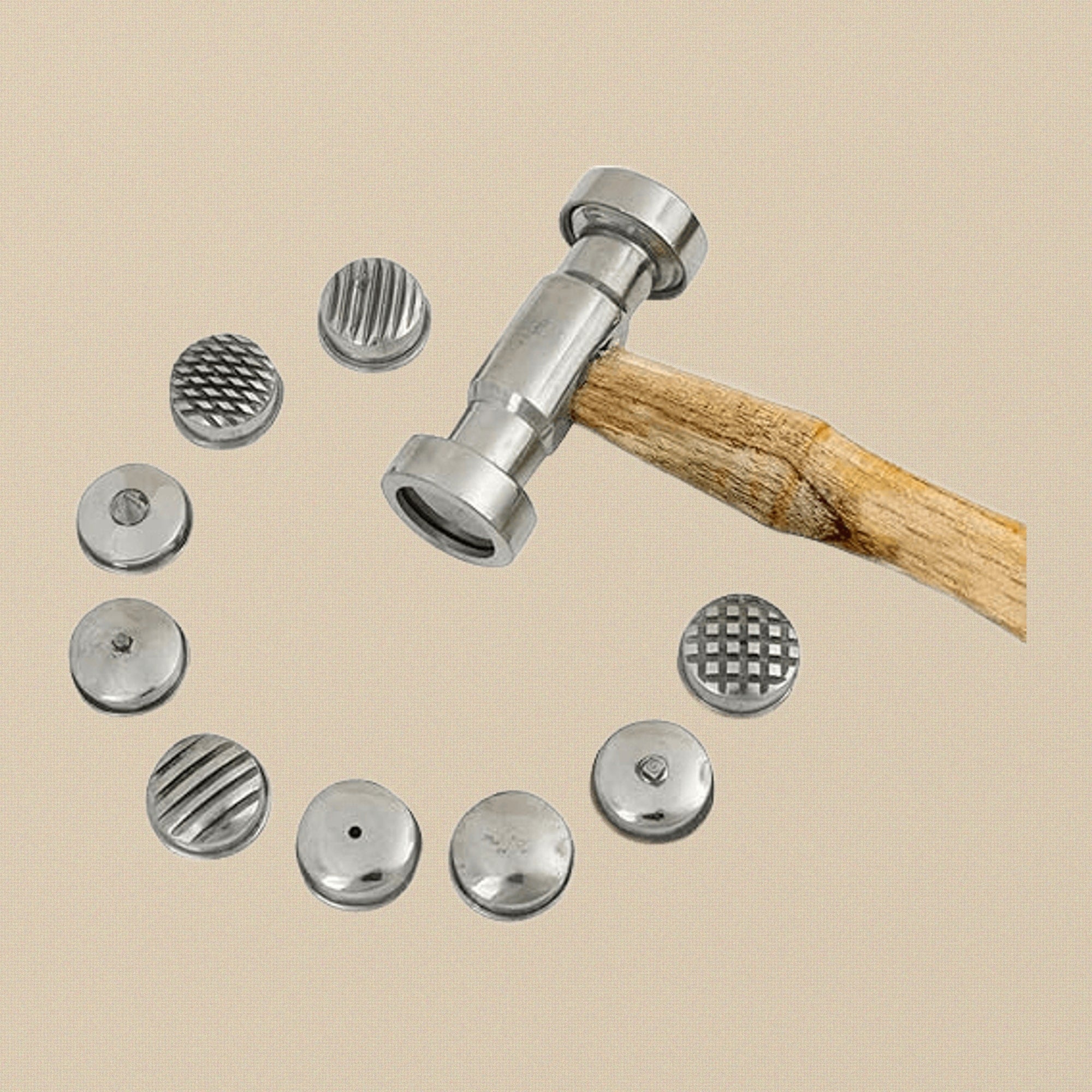 Metal Texturing Hammer with 9 Interchangeable Pattern Faces, Professional Metalworking Tool with Wood Handle | Jewellery Making Tools | Toolsmith Ltd UK