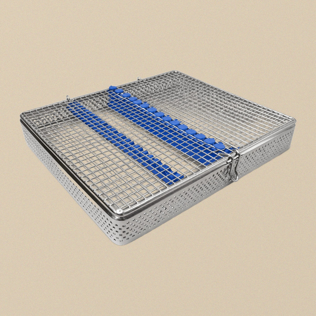 Medical-Grade Steel Sterilisation Cassette for 15 Instruments, 220 x 195 mm | Dental Instruments | Toolsmith Ltd UK