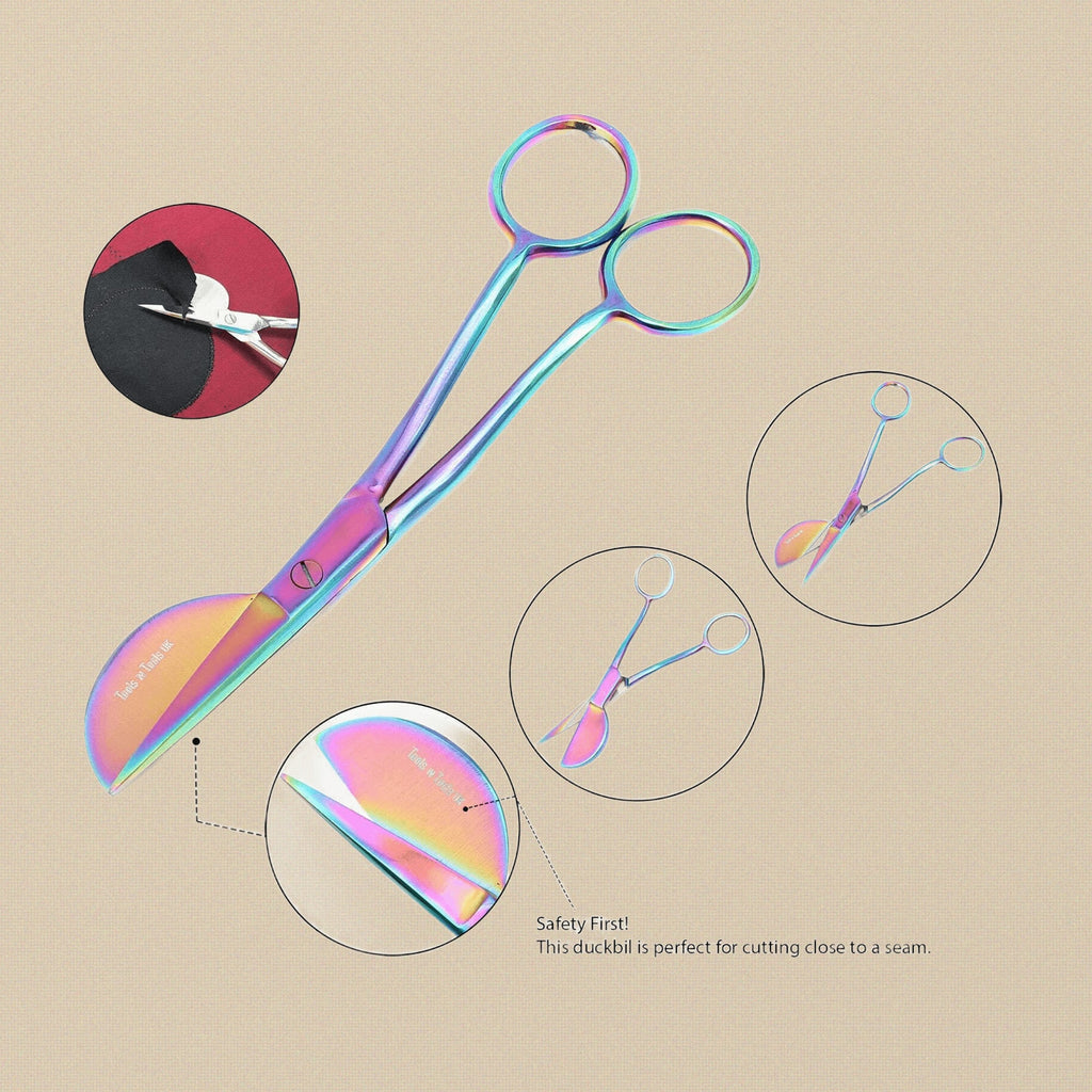 Full Duckbill Applique Scissors 6 Inch, Rainbow Multicolor Finish, Curved Offset Handle, for Embroidery Quilting Sewing Fabric Cutting | Jewellery Making Tools | Toolsmith Ltd UK