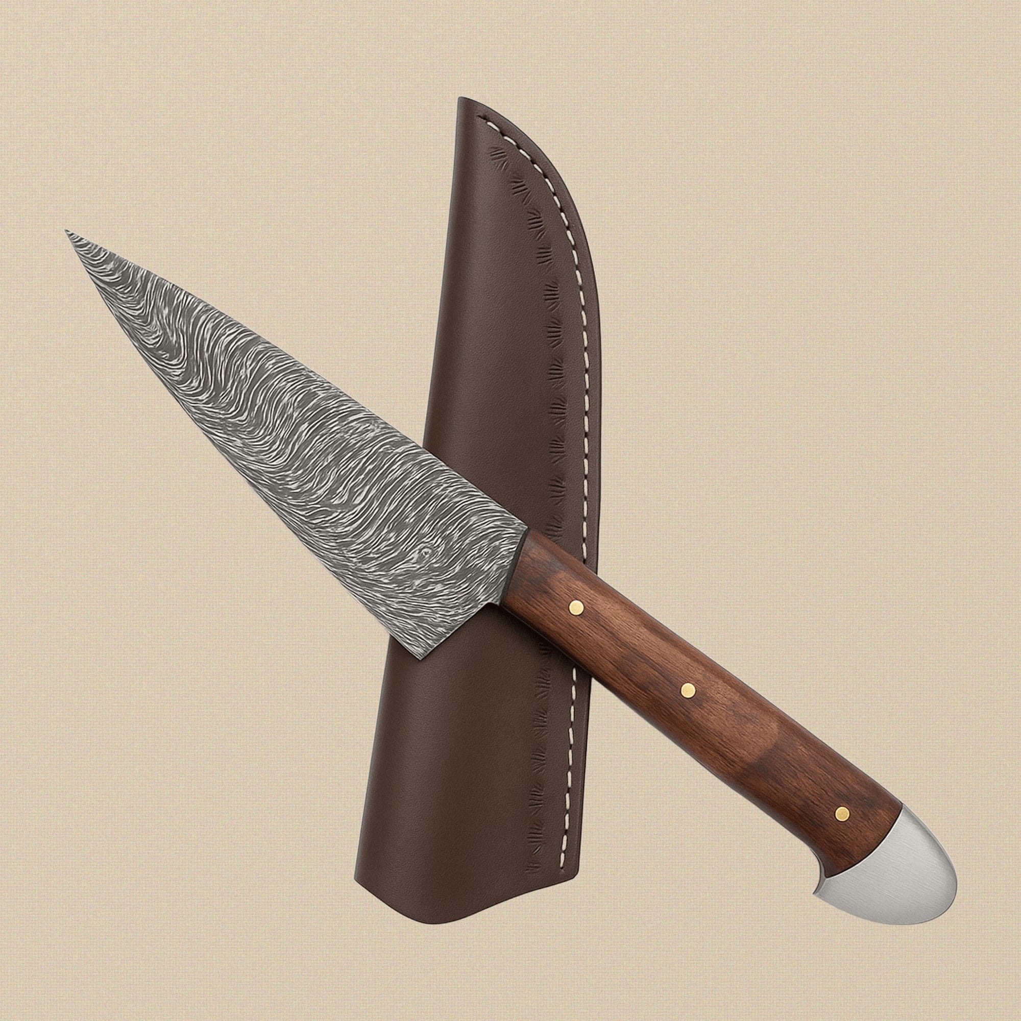 Four-Piece Damascus Chef's Knife Set with Rosewood Handles and Individual Leather Sheaths | Knife Set | Toolsmith Ltd UK