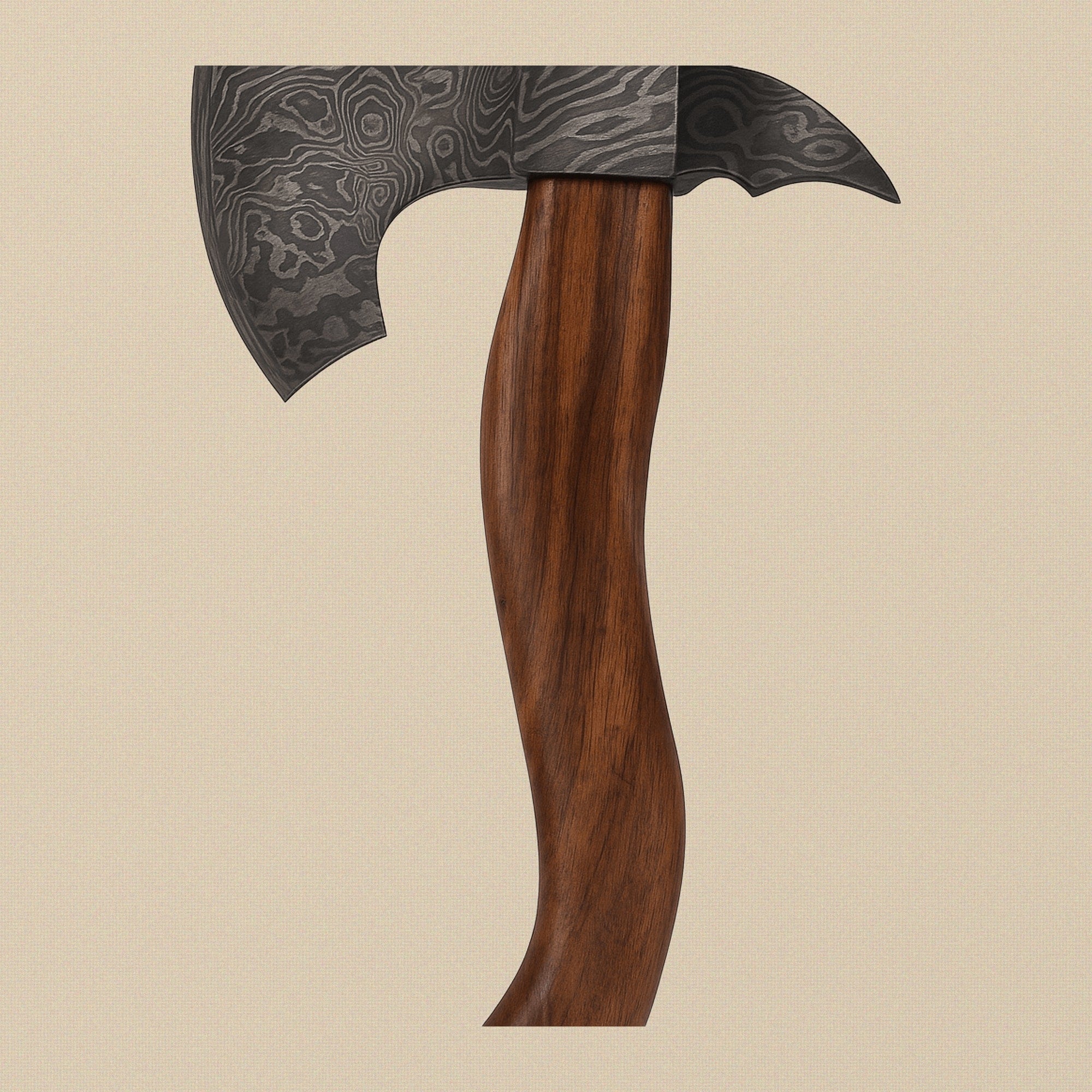 Damascus Steel Axe, 19-inch, with Walnut Wood Handle and Leather Sheath | Axe | Toolsmith Ltd UK