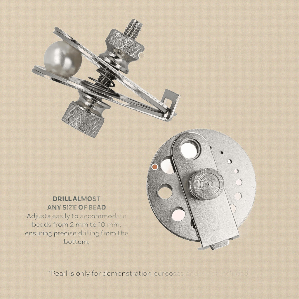 Pearl Drill Vise, Steel Bead Clamp with 13 Cavities, 2mm to 10mm, Knurled Locknuts, Precision Drilling Tool for Jewellery Making, Silver | Jewellery Making Tools | Toolsmith Ltd UK
