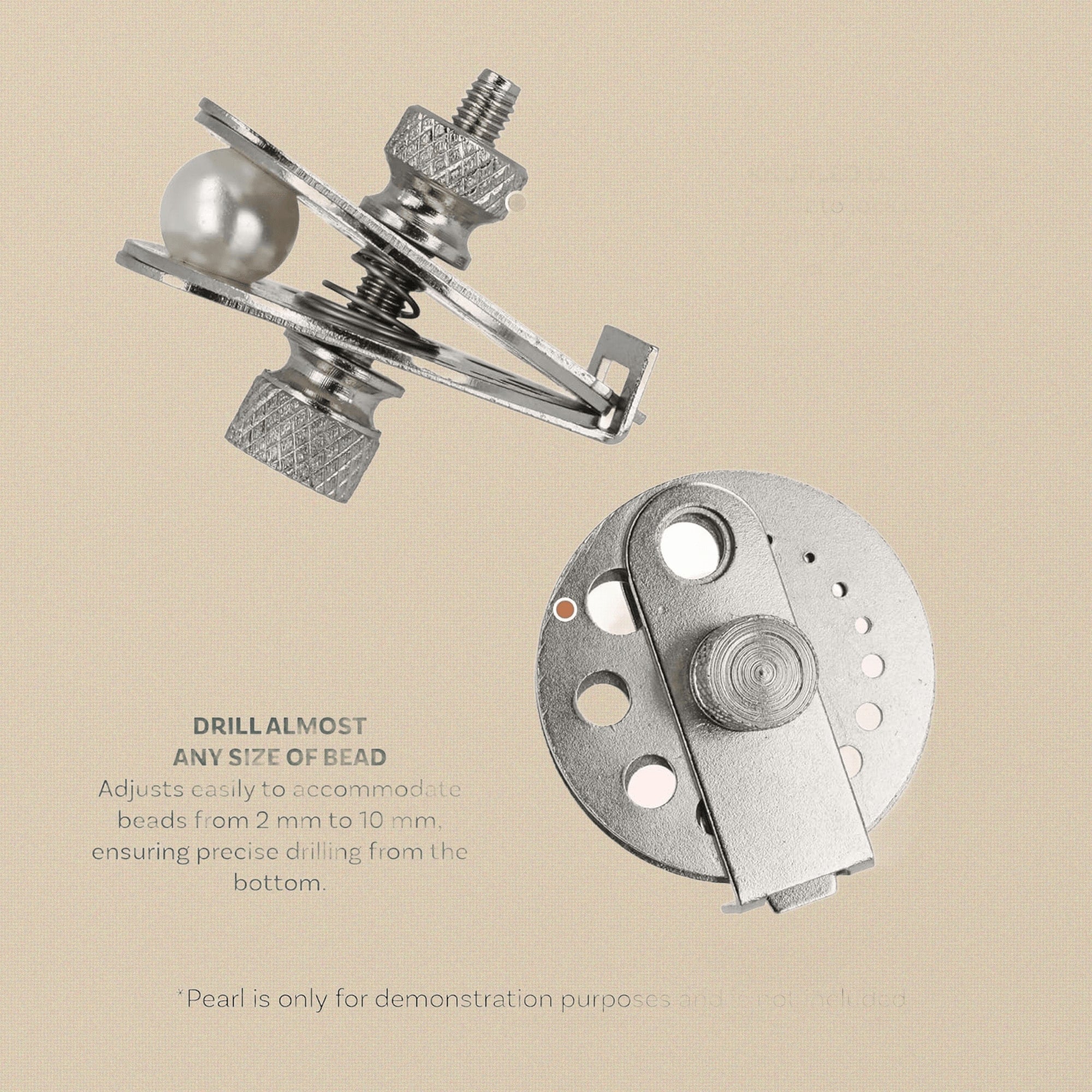 Pearl Drill Vise, Steel Bead Clamp with 13 Cavities, 2mm to 10mm, Knurled Locknuts, Precision Drilling Tool for Jewellery Making, Silver | Jewellery Making Tools | Toolsmith Ltd UK