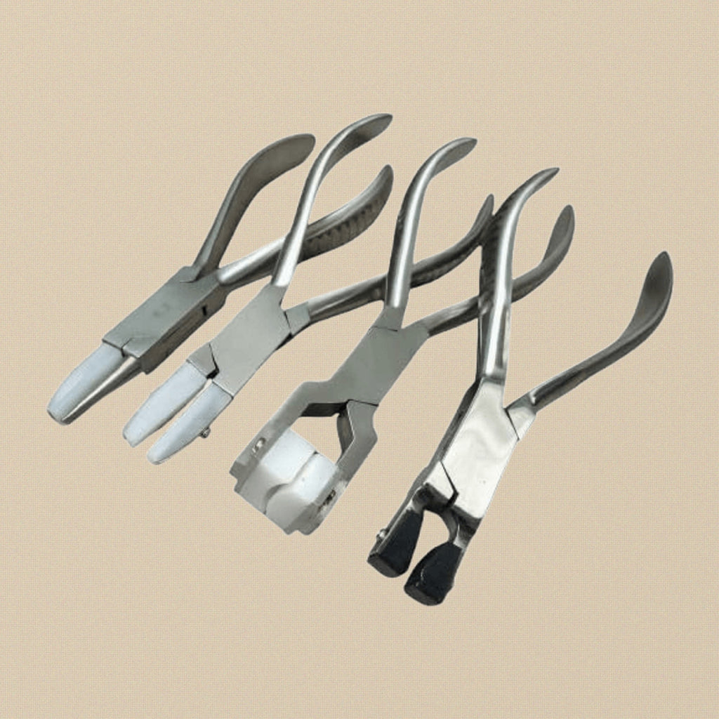 Professional 4-Piece Optical Pliers Set, 5.5-Inch Stainless Steel Round Flat Nylon Curving Compress Tools for Jewellery and Opticians with Carrying Case | Jewellery Making Tools | Toolsmith Ltd UK